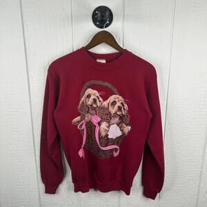 Vintage 90’s Red Cotton Grove Puppy Crewneck Size Small